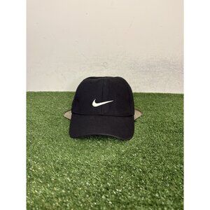 Vintage Nike hat cap strap back black white wool swoosh adjustable mens 1990s 5